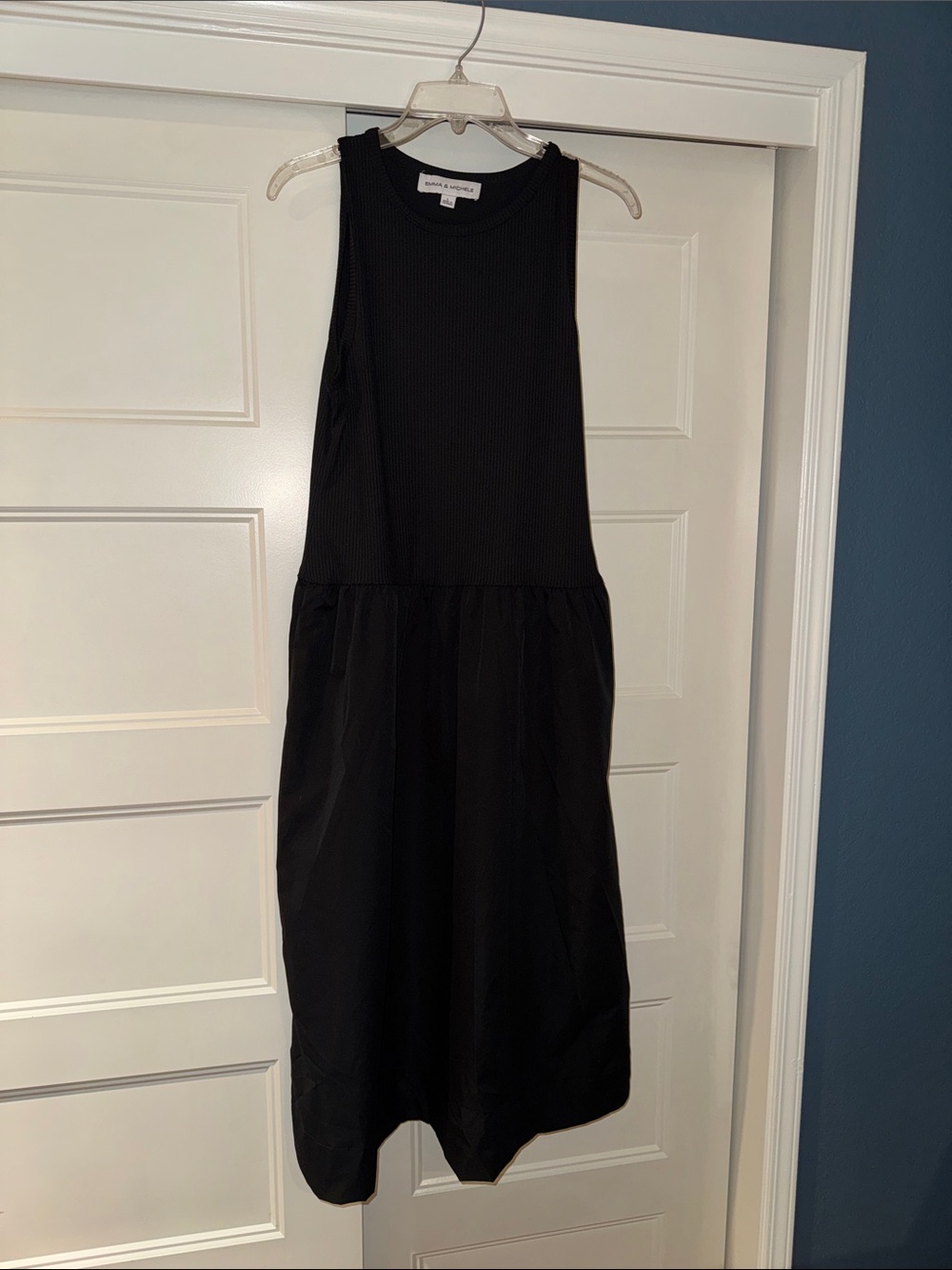Emma & Michele Black Ribbed Tank Dress with Full Drop Waist Skirt